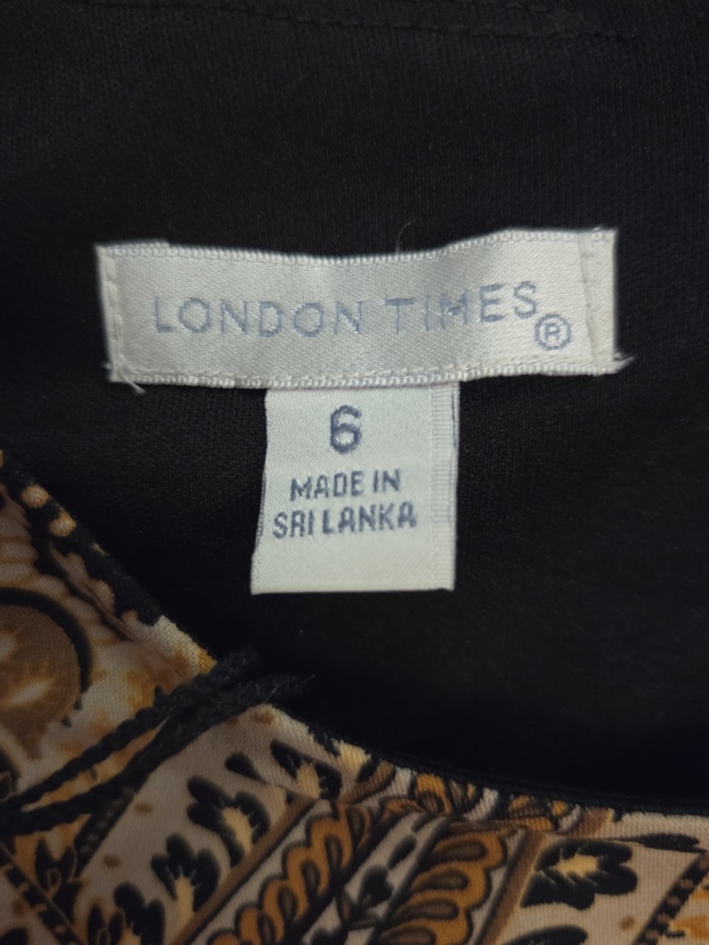London Times Tan & Black Paisley Print Long Sleeve Midi Knee Length Sheath Dress - Picture 5 of 6
